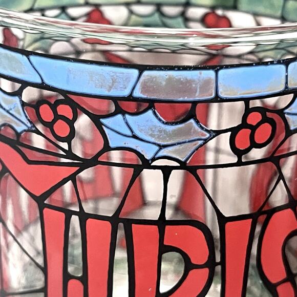 Set of 4 Vintage Cera Merry Christmas Double Old Fashioned Tiffany Stained Glass - Picture 6 of 10